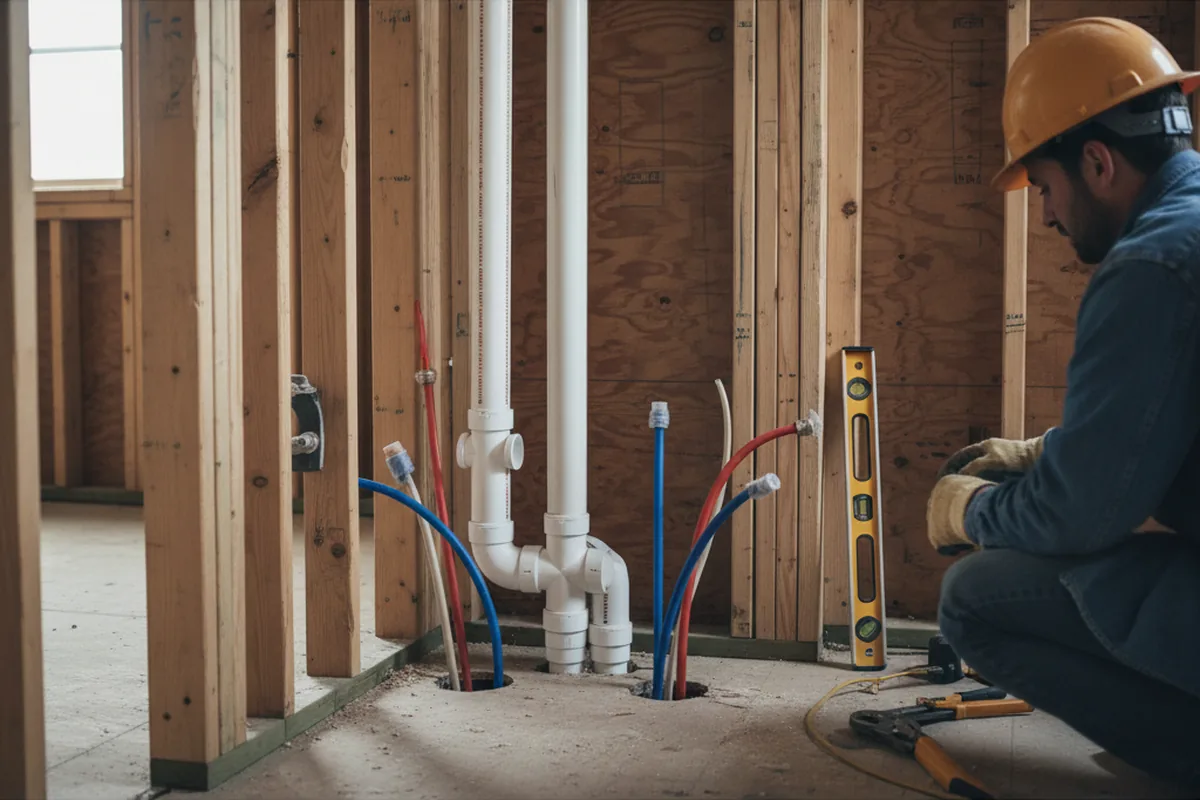 Drain and supply rough-in during Leak Detection in Townville